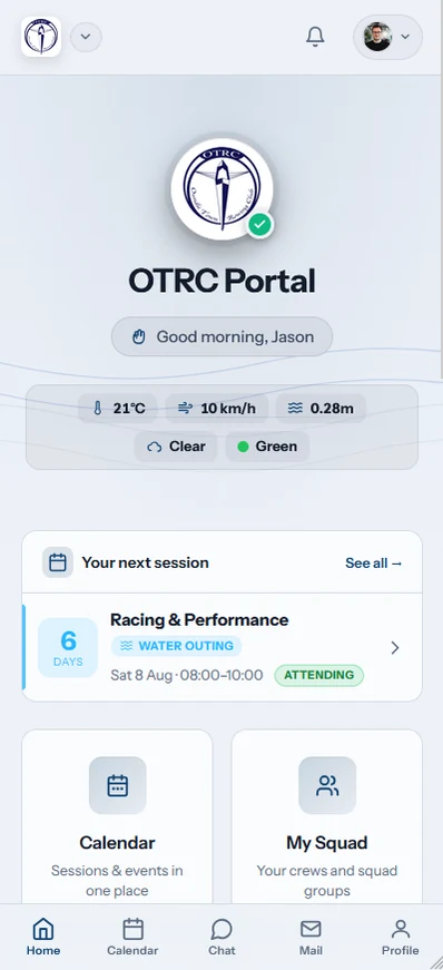 RowHQ member dashboard shown inside a phone frame