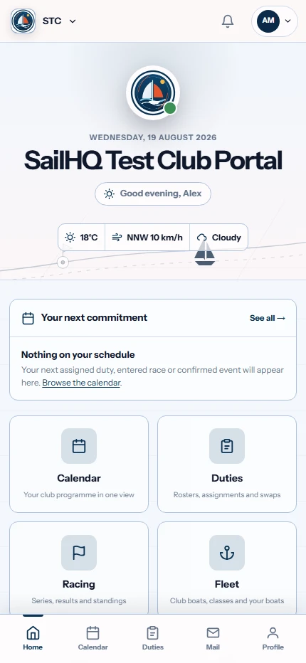 SailHQ member portal shown inside a phone frame